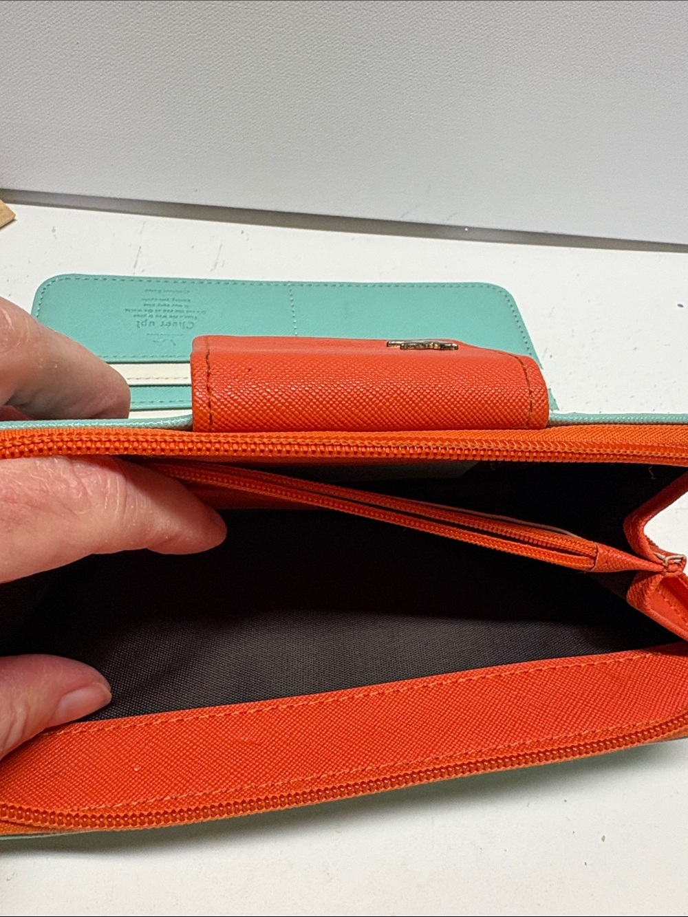 Two-Tone Mint and Coral Zip Wallet by - Picture 7 of 13